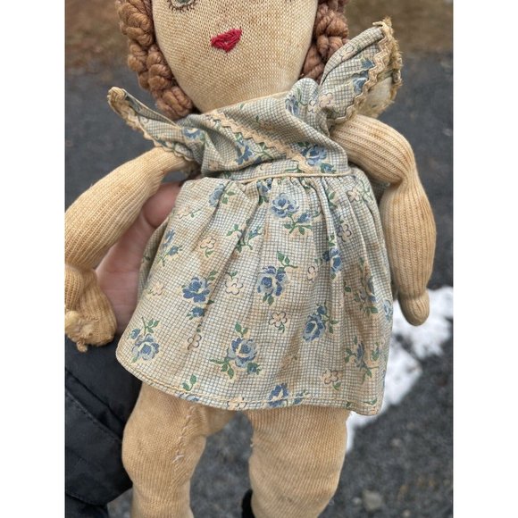 Antique Handmade Ragdoll Embroidered Face 20th C. Vintage Doll Rag Doll Cloth - Picture 9 of 15